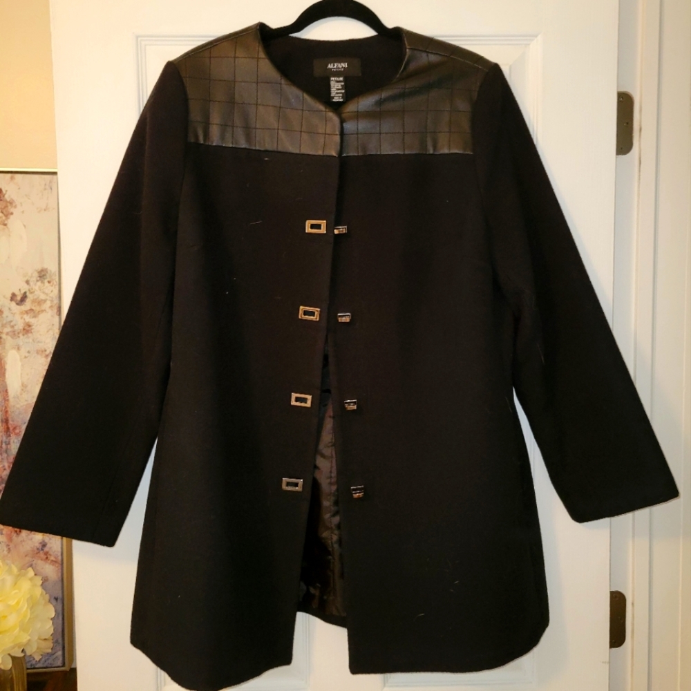 Alfani Petite Wool and Leather Black Jacket - Size Petite Large
